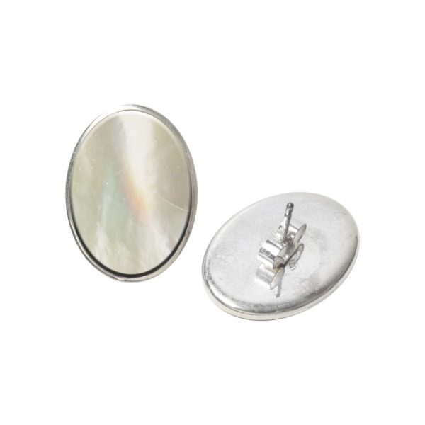 Silver Mother of Pearl Oval Stud Earrings