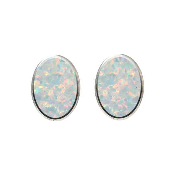 Silver Opalite Sun Ice Oval Stud Earrings