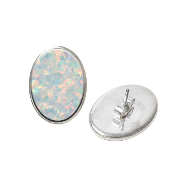 Silver Opalite Sun Ice Oval Stud Earrings