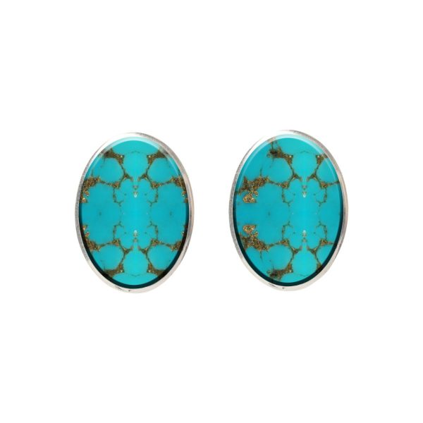 Silver Turquoise Oval Stud Earrings