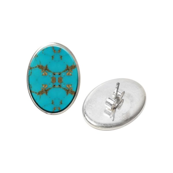 Silver Turquoise Oval Stud Earrings