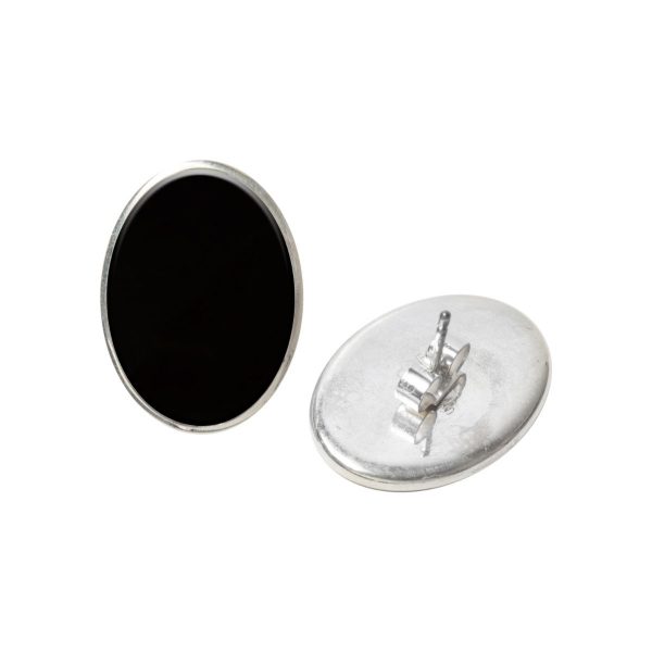 Silver Whitby Jet Oval Stud Earrings