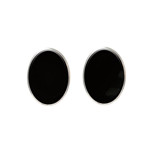 White Gold Whitby Jet Oval Stud Earrings