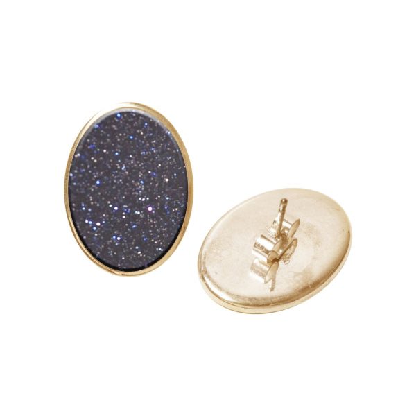 Gold Blue Goldstone Oval Stud Earrings