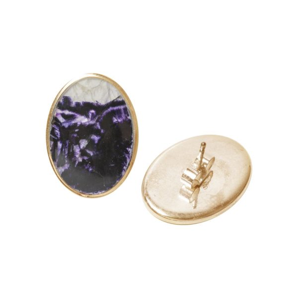 Gold Blue Goldstone Oval Stud Earrings