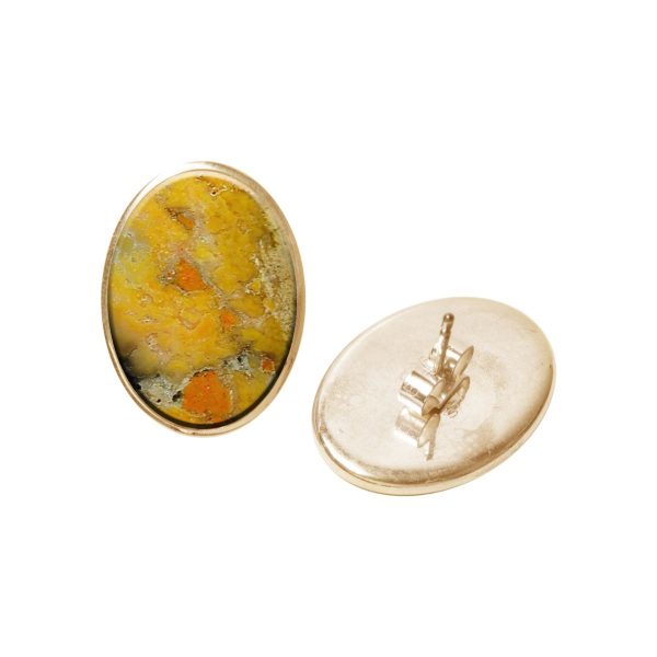 Gold Bumblebee Jasper Oval Stud Earrings