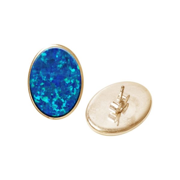 Gold Opalite Cobalt Blue Oval Stud Earrings