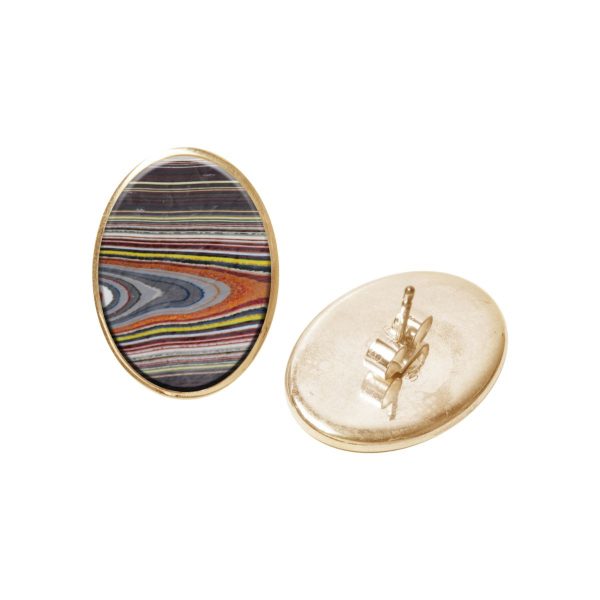 Gold Fordite Oval Stud Earrings