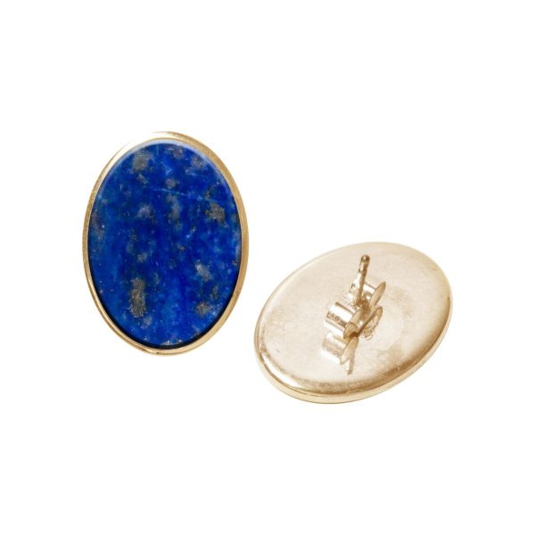 Gold Lapis Oval Stud Earrings