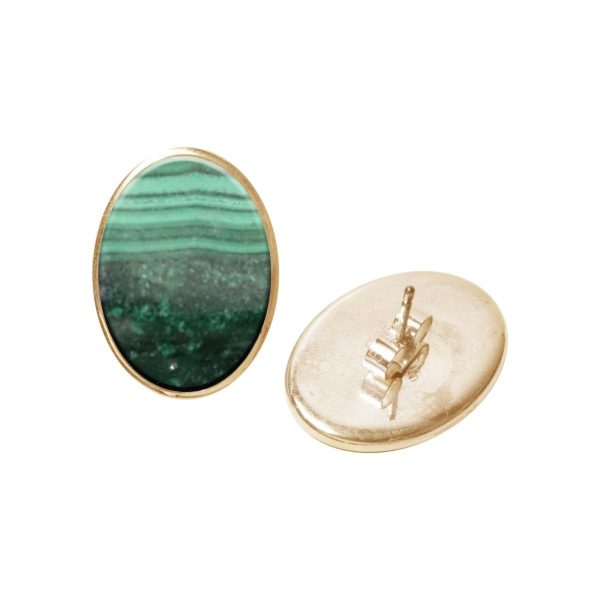 Gold Malachite Oval Stud Earrings