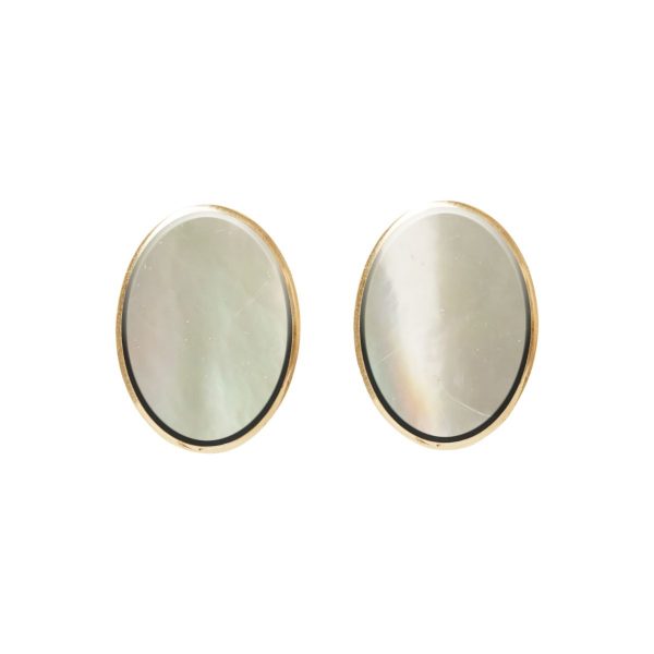 Gold Mother of Pearl Oval Stud Earrings