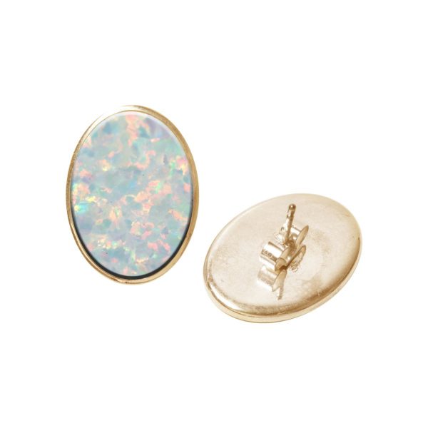 Gold Opalite Sun Ice Oval Stud Earrings