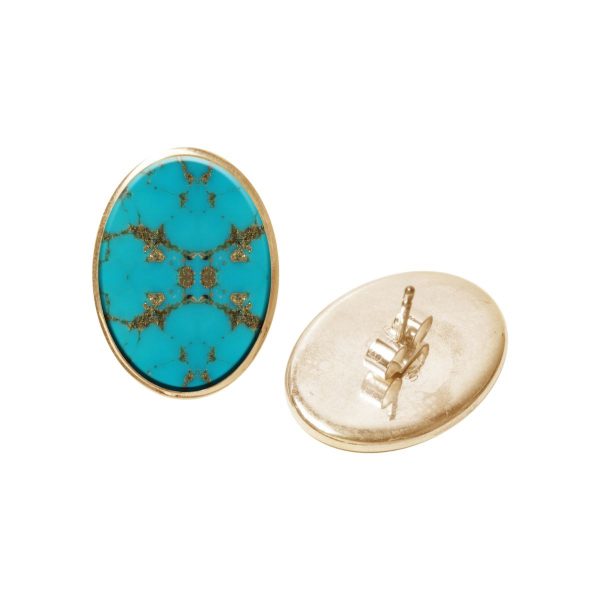 Gold Turquoise Oval Stud Earrings