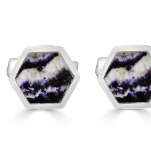 Hexagonal Cufflinks in silver with blue john