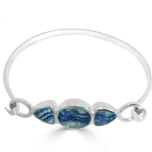 3 Stone Bangle in silver with blue john