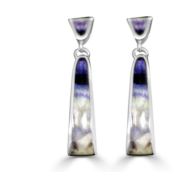 Double Drop Earrings in silver with blue john