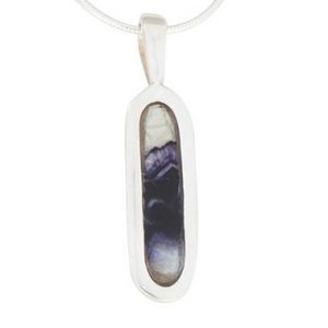 Elongated oval pendant in Silver with Blue John
