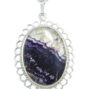 INP 334 Oval Pendant with Frill Edge in Silver with Blue John
