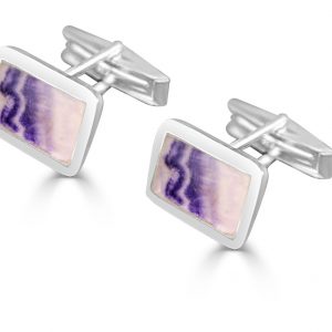 Oblong Cufflinks in silver with blue john