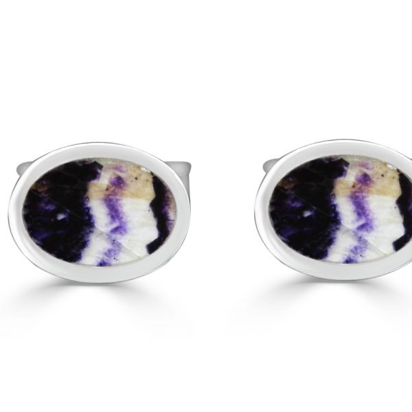 Oval Cufflinks in silver with blue john