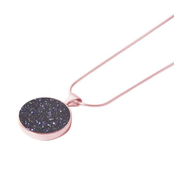 Rose Gold Blue Goldstone Round Pendant