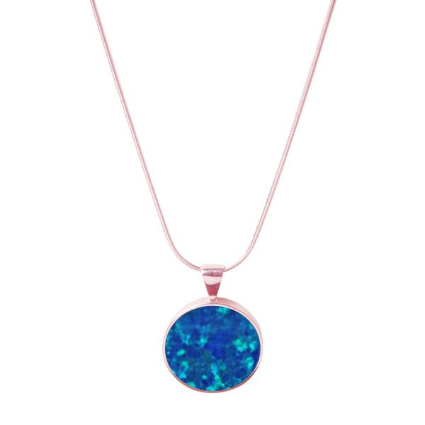 Rose Gold Opalite Cobalt Blue Round Pendant