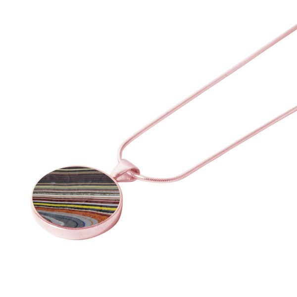 Rose Gold Fordite Round Pendant