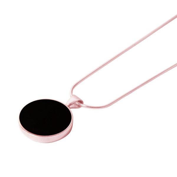 Rose Gold Whitby Jet Round Pendant