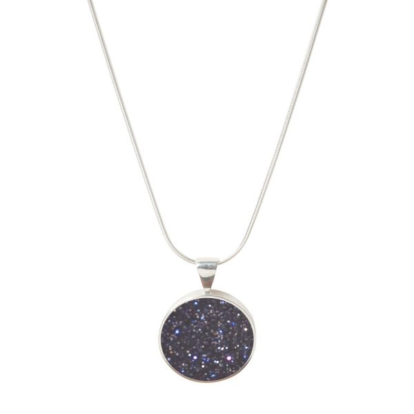 Silver Blue Goldstone Round Pendant