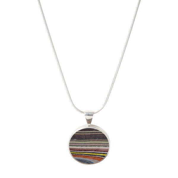 Silver Fordite Round Pendant