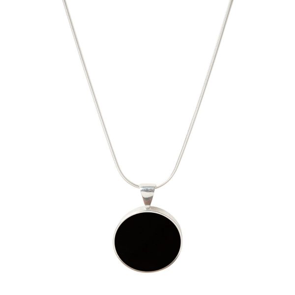 Silver Whitby Jet Round Pendant