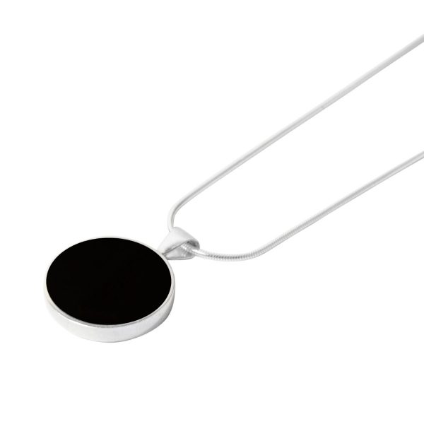 Silver Whitby Jet Round Pendant