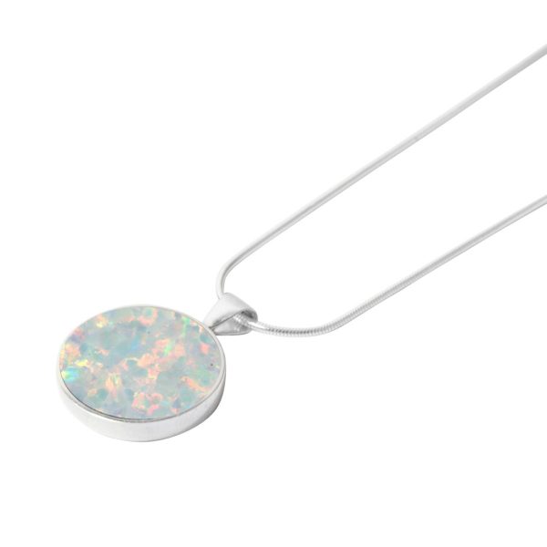 White Gold Opalite Sun Ice Round Pendant