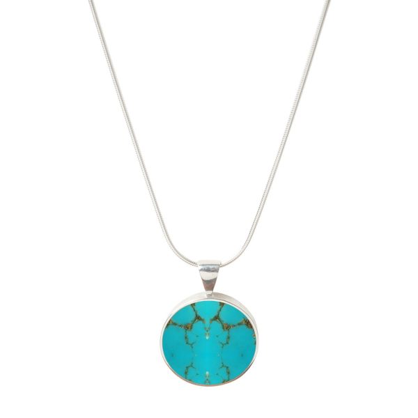 White Gold Turquoise Round Pendant