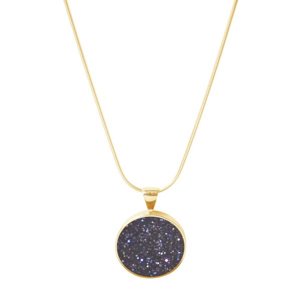 Yellow Gold Blue Goldstone Round Pendant