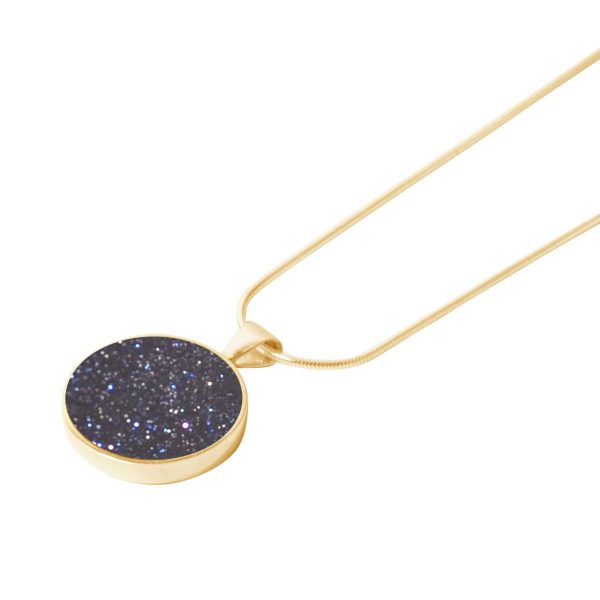 Yellow Gold Blue Goldstone Round Pendant