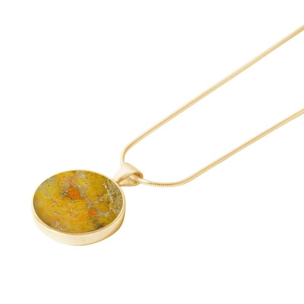 Yellow Gold Bumblebee Jasper Round Pendant