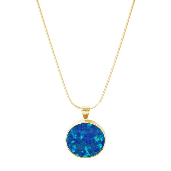 Yellow Gold Opalite Cobalt Blue Round Pendant