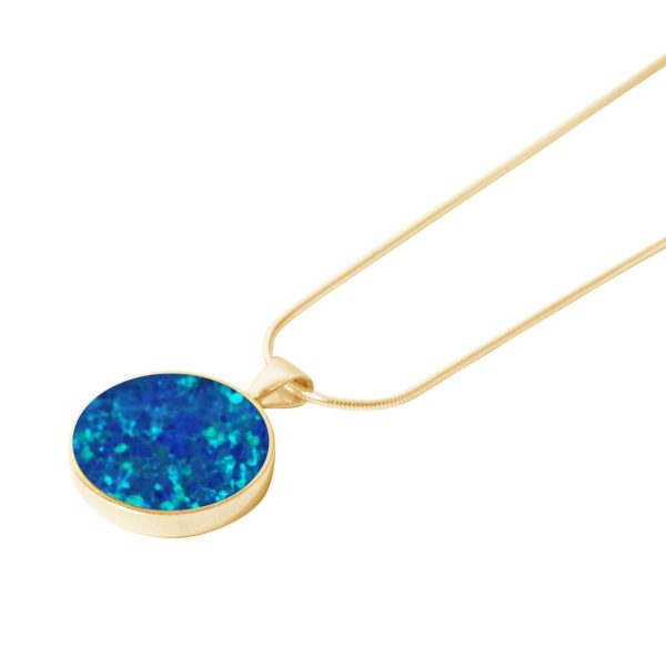 Yellow Gold Opalite Cobalt Blue Round Pendant