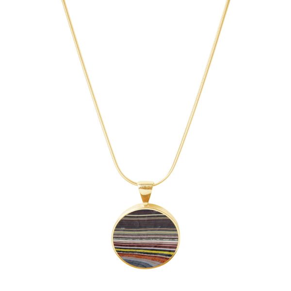 Yellow Gold Fordite Round Pendant