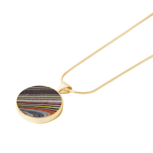 Yellow Gold Fordite Round Pendant