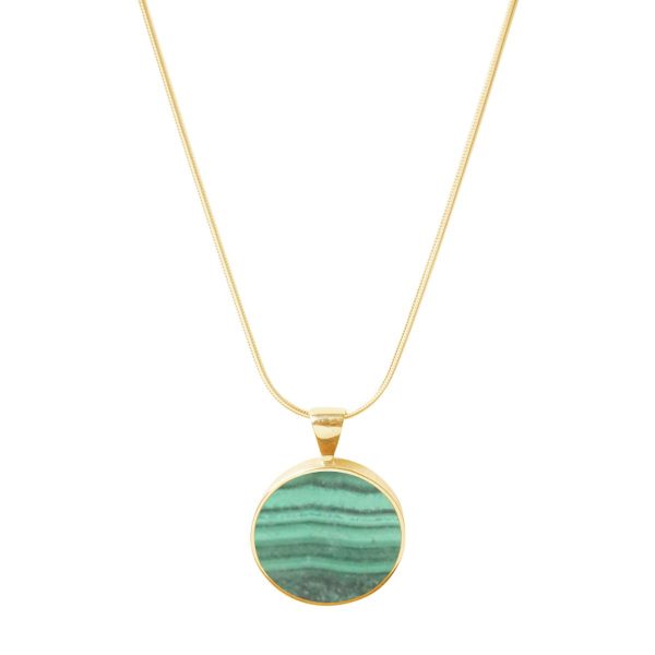 Yellow Gold Malachite Round Pendant