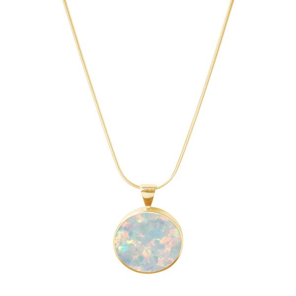 Yellow Gold Opalite Sun Ice Round Pendant