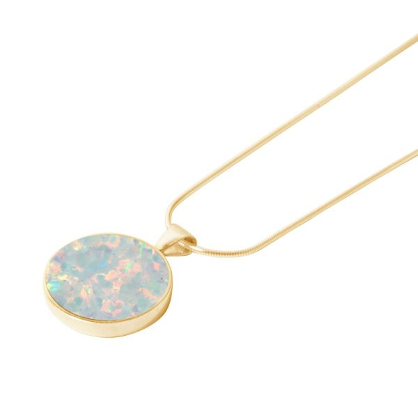 Yellow Gold Opalite Sun Ice Round Pendant