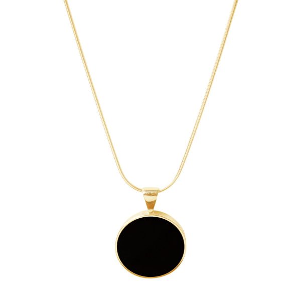 Yellow Gold Whitby Jet Round Pendant