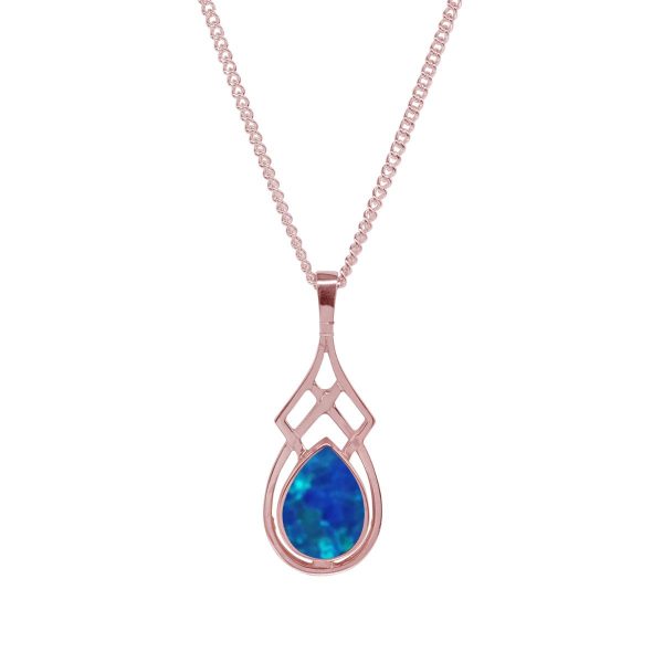 Rose Gold Opalite Cobalt Blue Celtic Pendant