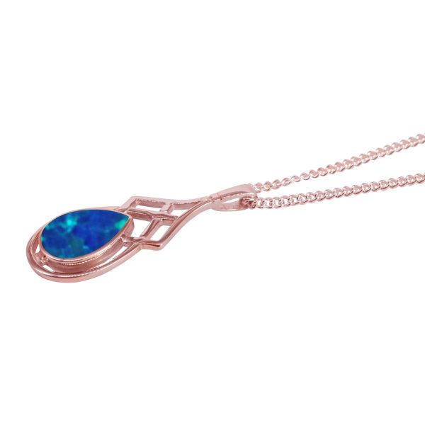 Rose Gold Cobalt Blue Opalite Celtic Pendant