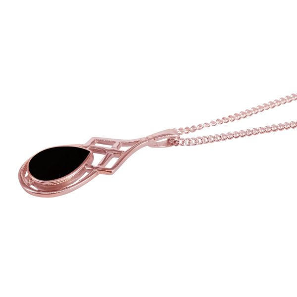 Rose Gold Whitby Jet Celtic Pendant