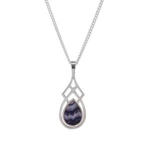 Silver Teardrop Shaped Blue John Stone Celtic Pendant