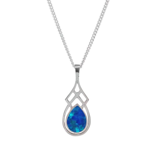 Silver Cobalt Blue Opalite Celtic Pendant